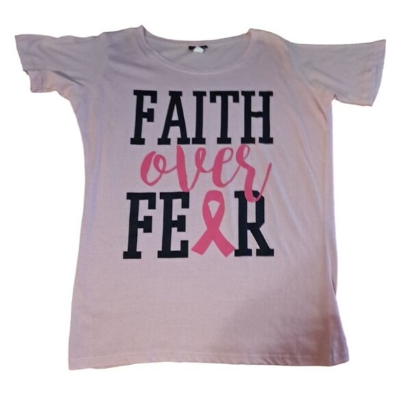 Faith Over Fear Pink Ribbon T-Shirt 1X Breast Cancer Awareness Fight - Picture 2 of 7